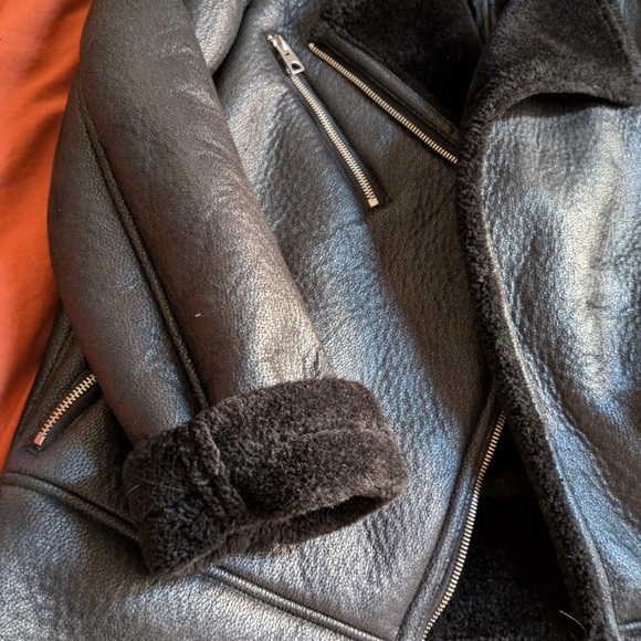 Vmemmy Vero Moda Black Vegan Leather Sherpa Sherling Jacket - Picture 4 of 9